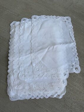 Set of 10 Vintage Madeira Style Linen Lace Napkins Handmade Cutwork 1940s-60s